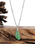 Baikalla Jewelry Jade Pendant Necklace Pendant Only Baikalla "Prosperity Every Year (年年有鱼)" Lucky Fish Carving Pendant Necklace Natural Green Jadeite Jade JG154