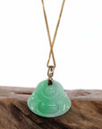 Baikalla Jewelry Jade Pendant Natural Burmese Jadeite Jade Happy Buddha With 14k Yellow VS1 Diamond Bail