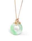 Baikalla Jewelry 18k Gold Jadeite Necklace Baikalla™ "Good Luck Birdie" 18k Rose Gold Genuine Burmese Jadeite Lucky Pendant Necklace With AA Ruby & Diamond