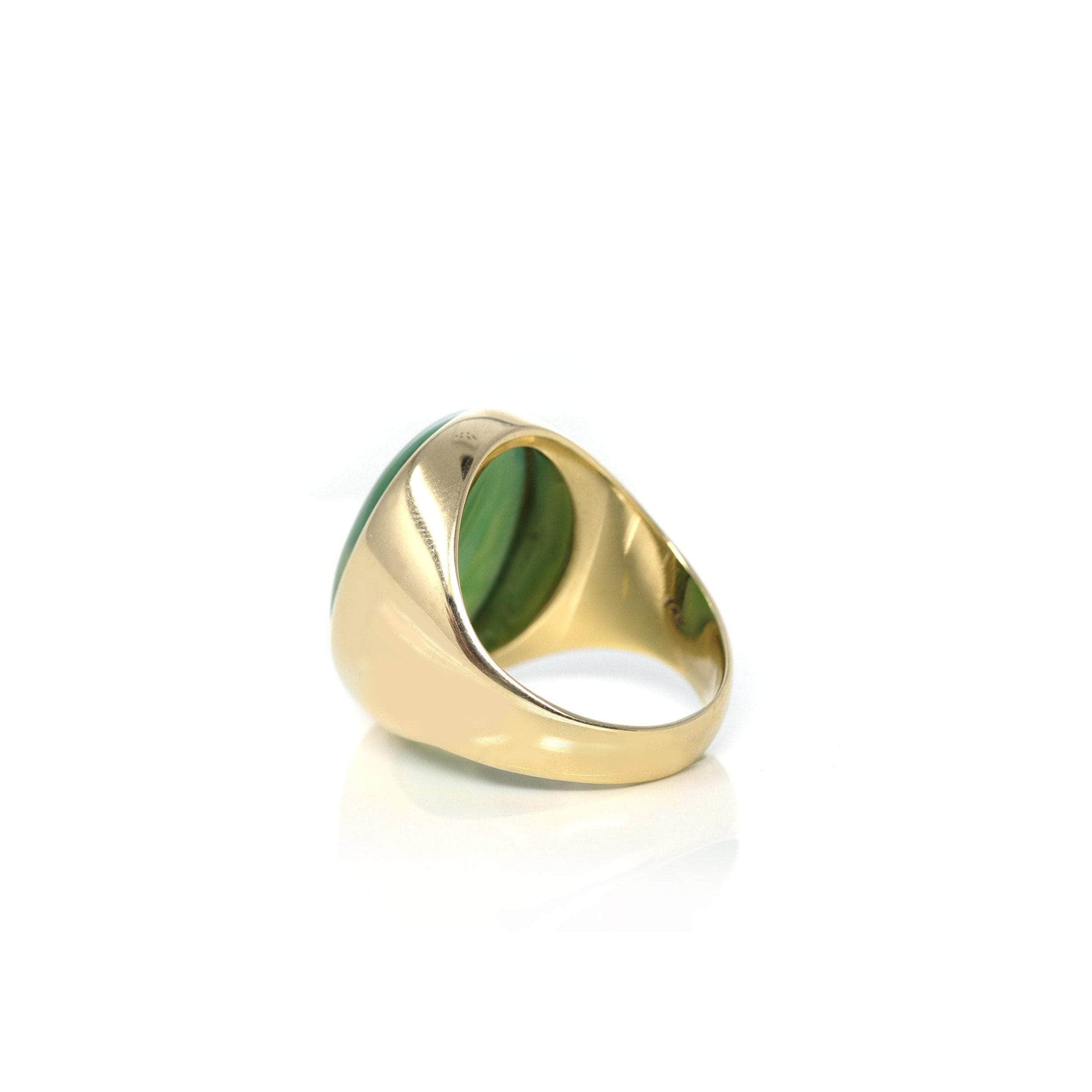 Baikalla Jewelry Gold Jadeite Jade Ring Baikalla "Classic Oval Signet" 14k Genuine Forest Green Old mine Jadeite Jade Men's Ring