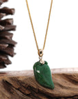 Baikalla Jewelry Jade Pendant 14k Yellow Natural Jadeite "Longevity Peach" ShouTao Necklace With Diamond Bail