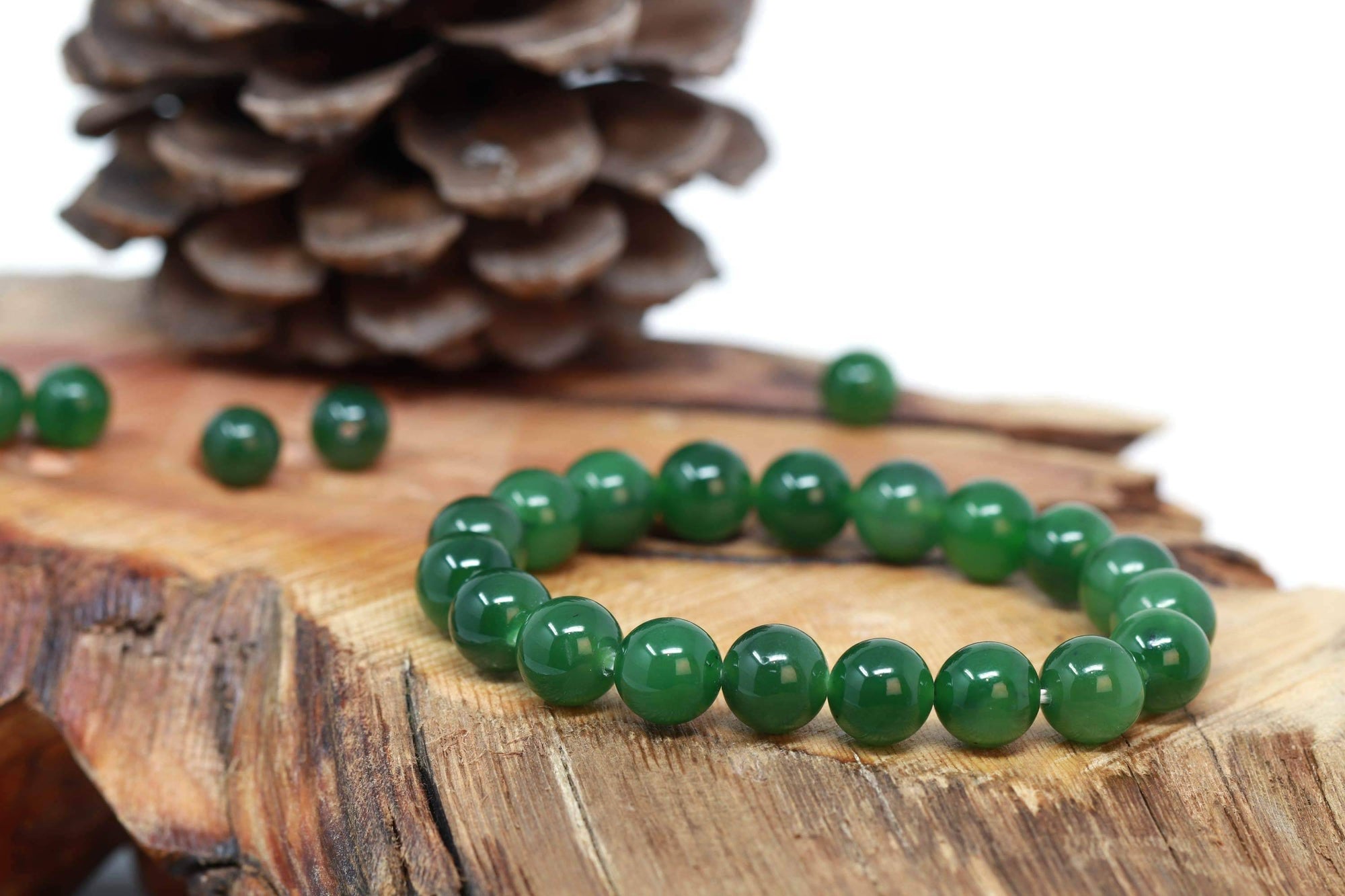 Baikalla Jewelry jade beads bracelet Baikalla Genuine Green Nephrite Jade Round Beads Bracelet Bangle ( 8mm )