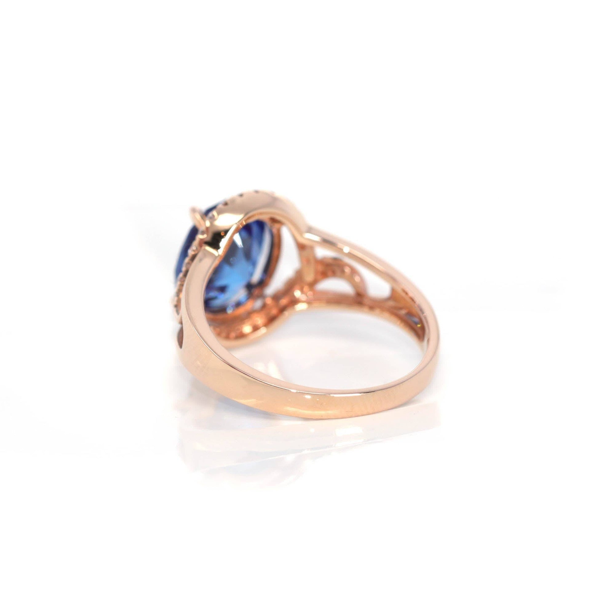 Baikalla Jewelry Gold Sapphire Ring 18k Rose Gold Lab-Created Blue Sapphire Ring With CZ