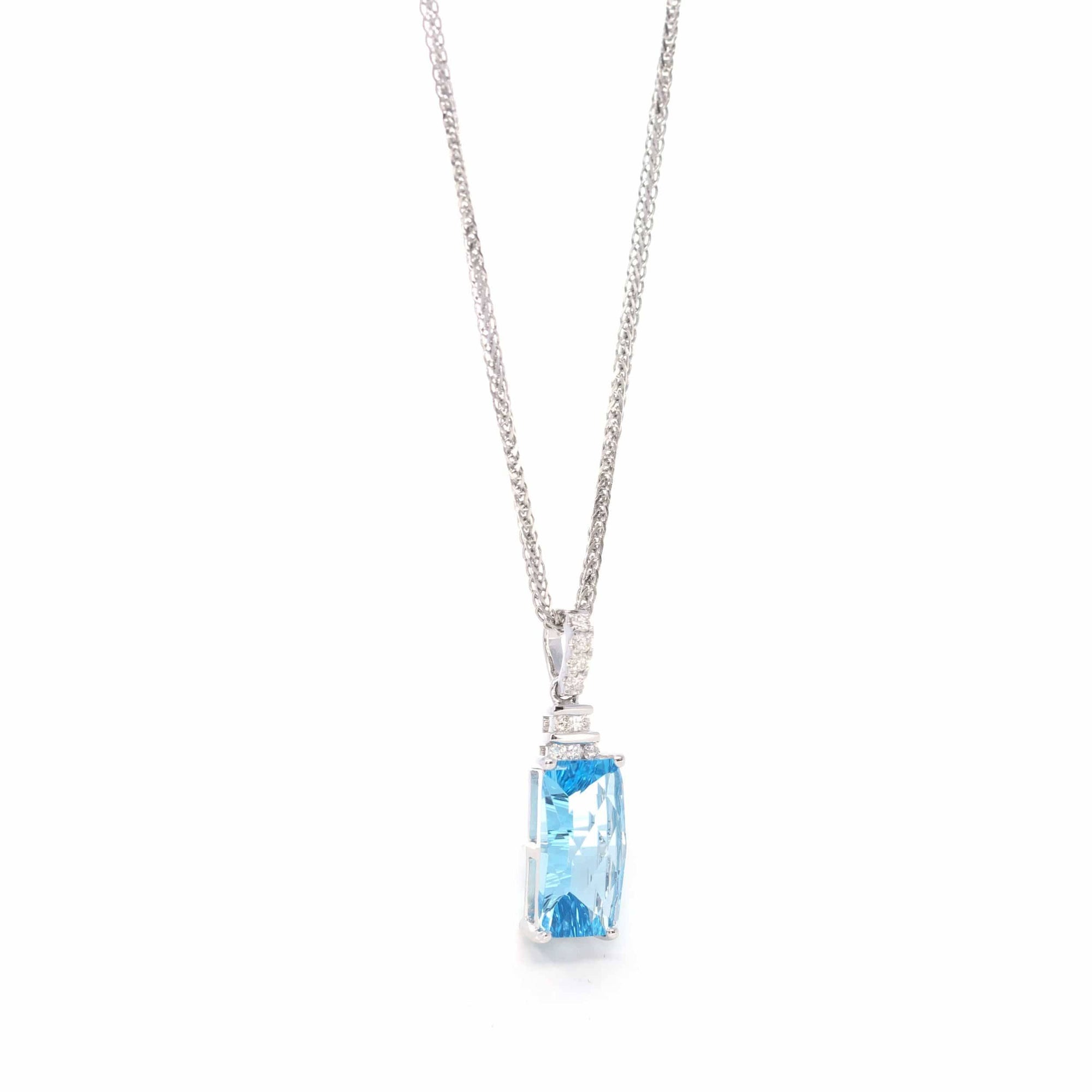 Baikalla Jewelry Gemstone Pendant Necklace 14k White Gold Natural Swiss Blue Topaz Necklace With Diamonds