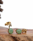 Baikalla Jewelry Gold Jade Earrings 18K Rose Gold "Apricot Blossom" Green Jadeite Jade Dangle Stud Earrings