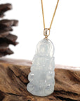 Baikalla Jewelry Jade Guanyin Pendant Necklace Baikalla 14k White Gold "Goddess of Compassion" Genuine Ice Burmese Jadeite Jade Guanyin Necklace With Gold VS1 Diamond Bail