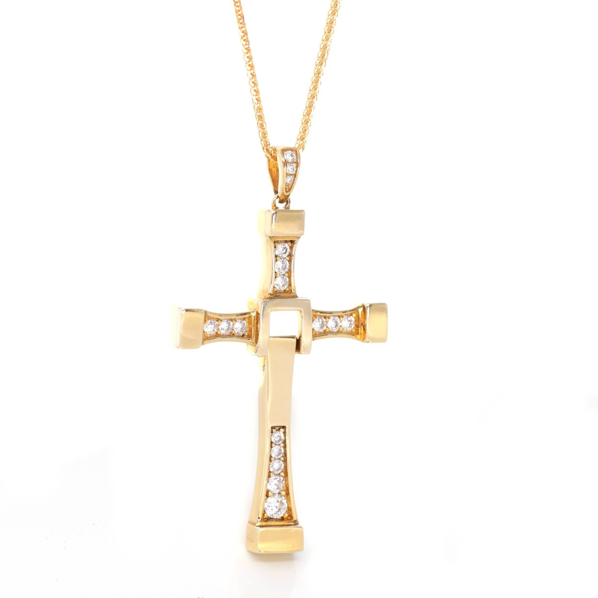 Baikalla Jewelry 18K Yellow Gold Cross Pendant 18K Yellow Gold Cross Pendant Necklace With CZ