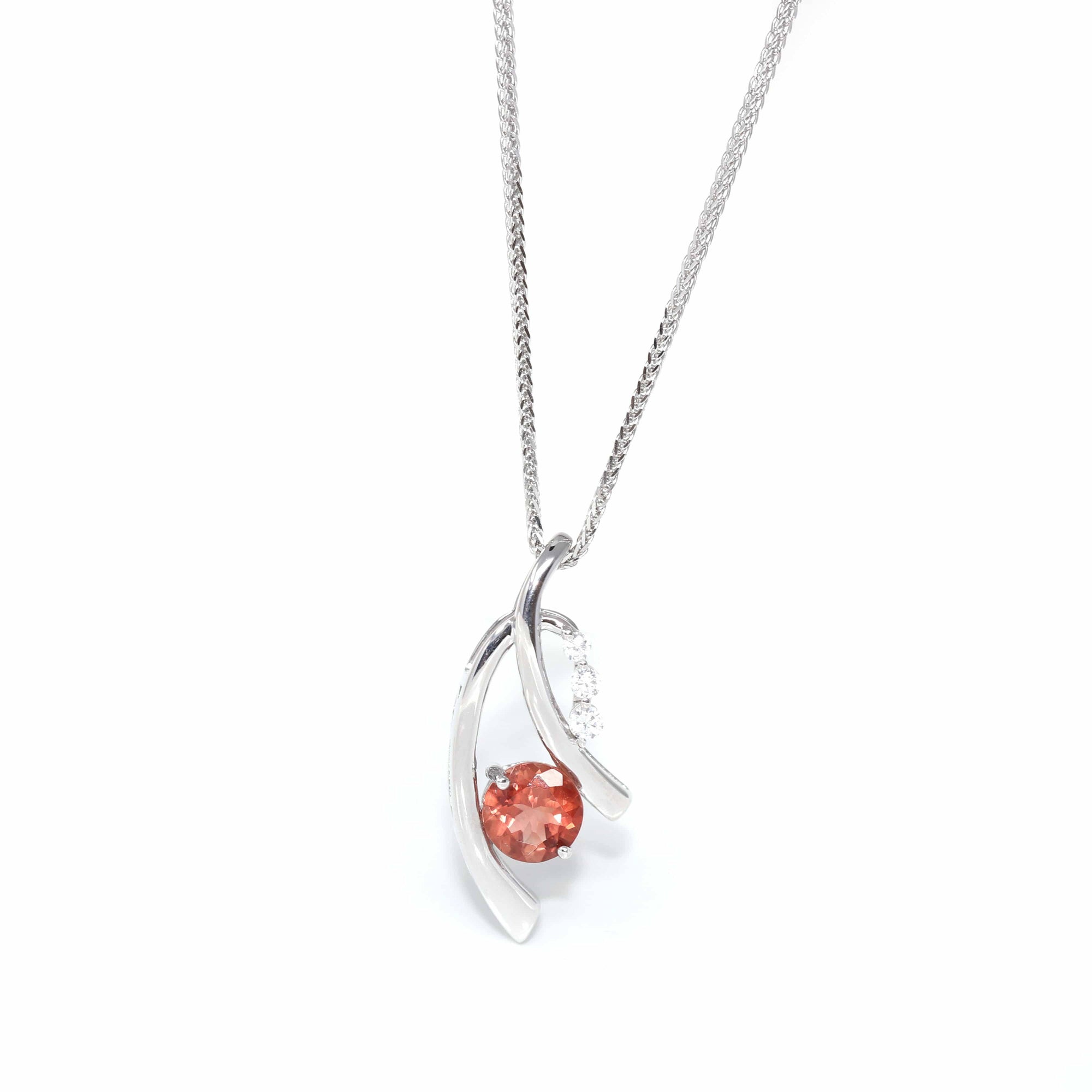 Baikalla Jewelry Sunstone Necklace Sterling Silver Natural Red Oregon Sunstone Necklace With White Sapphire