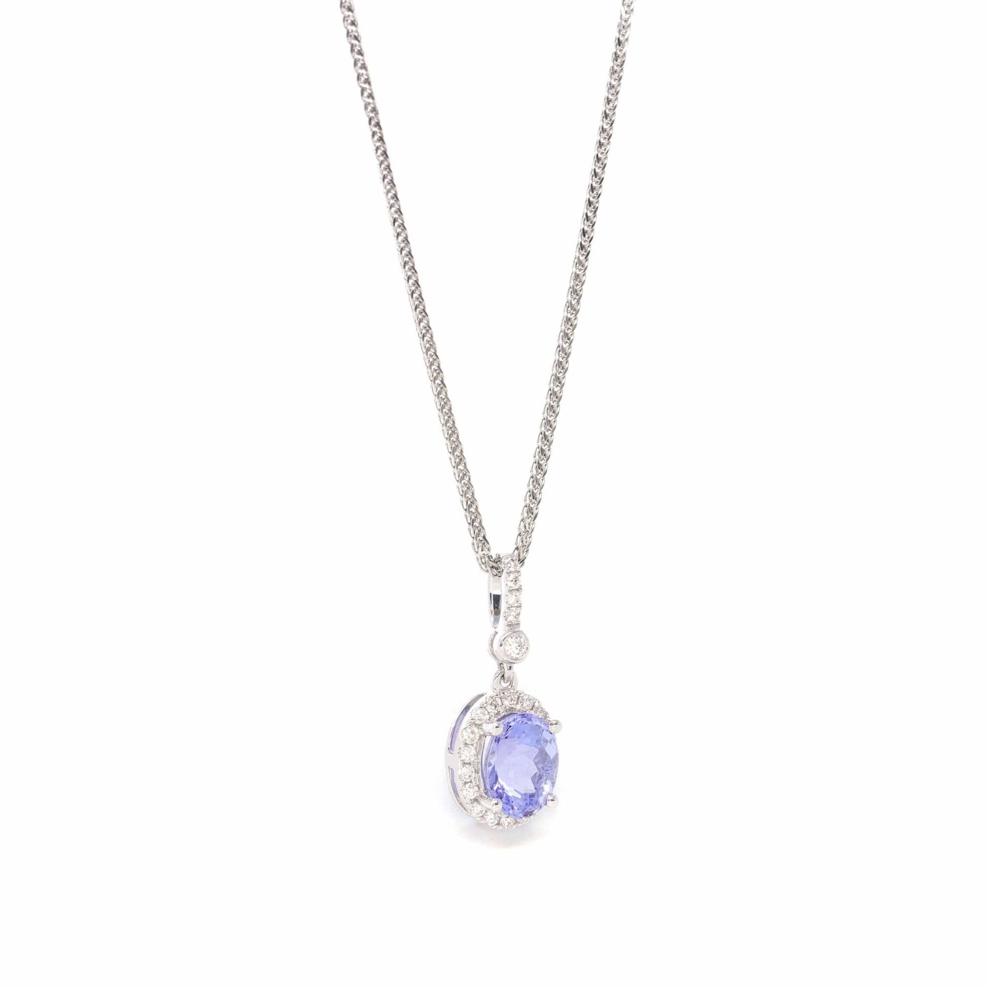 Baikalla Jewelry gemstone jewelry 14k White Gold Oval Tanzanite Necklace With Diamonds