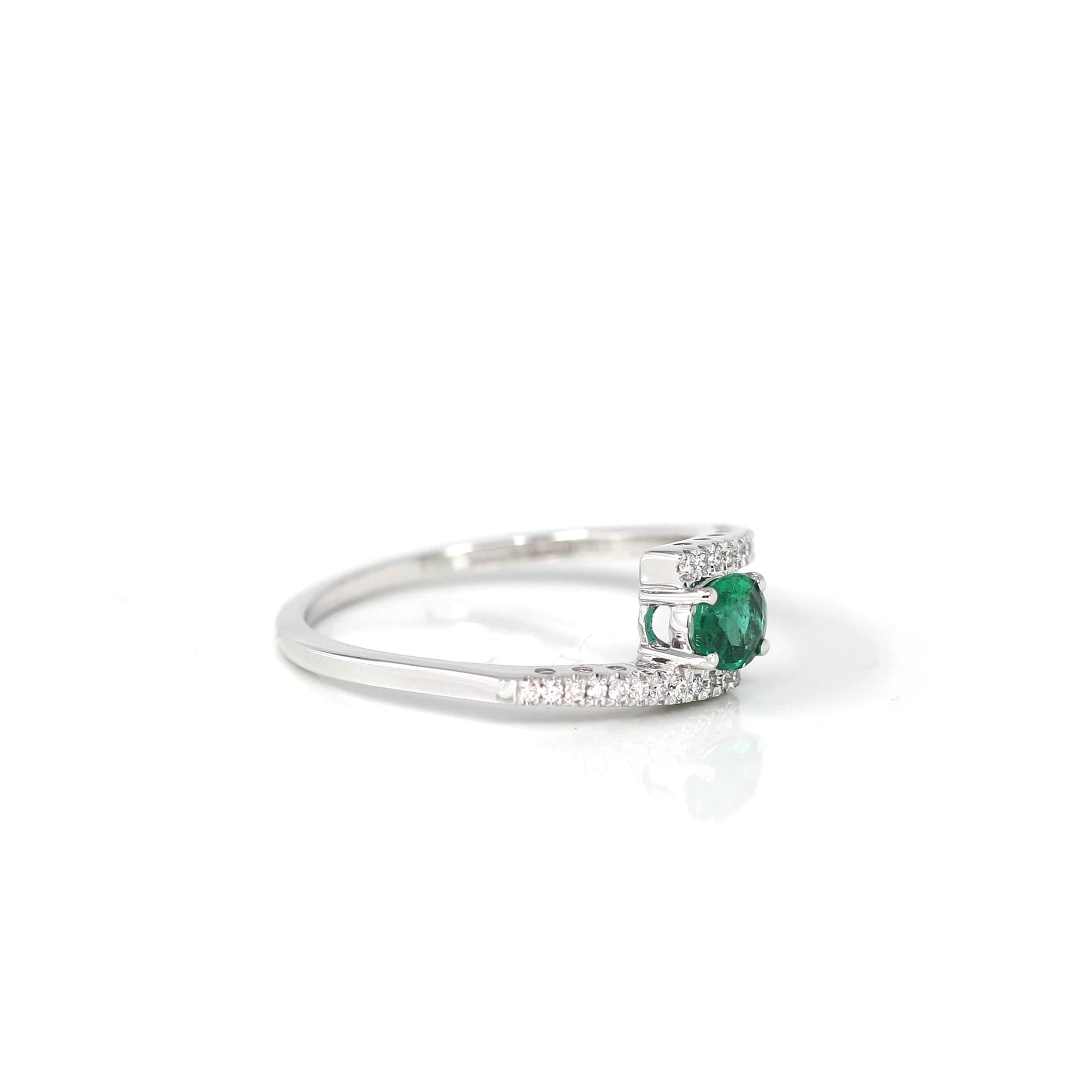 Baikalla Jewelry Gold Emerald Ring 18k White Gold Natural Emerald Ring With Diamond