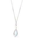 Baikalla Jewelry Gemstone Pendant Necklace 14k White Gold Natural Swiss Blue Topaz Tear Drop Necklace With Diamonds