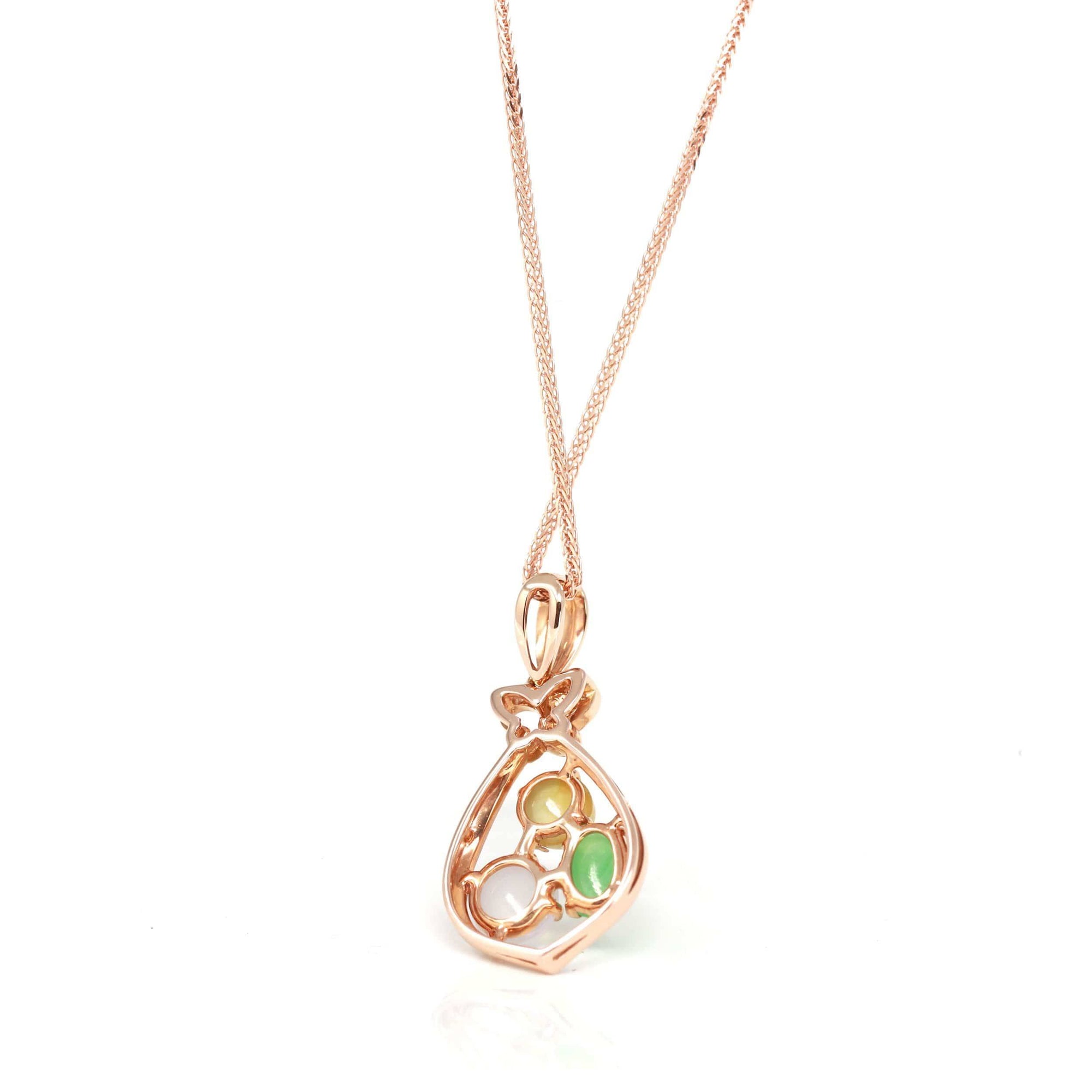 Baikalla Jewelry Gold Jadeite Necklace Baikalla™ "Money Sack" 18k Rose Gold Multi-Colored Jadeite Jade Diamond Pendant Necklace