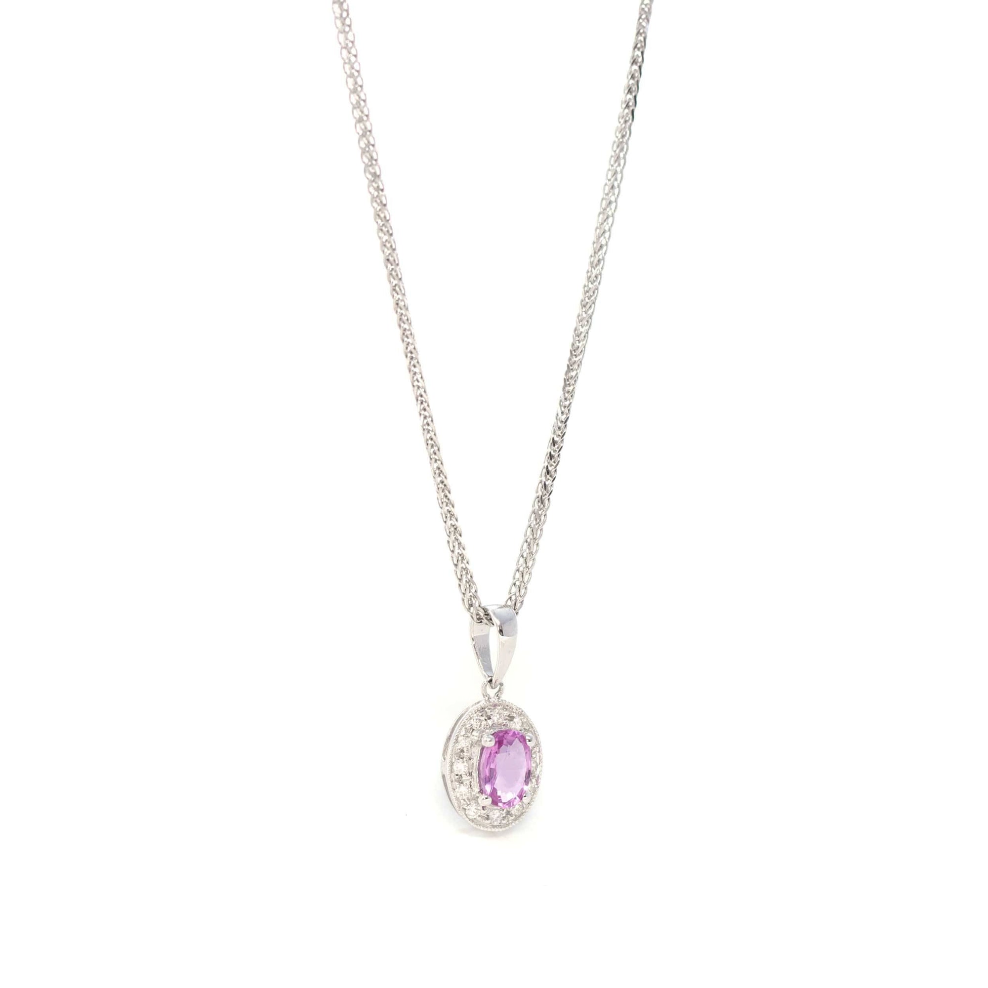 Baikalla Jewelry Gemstone Pendant Necklace 14k White Gold Natural Oval Amethyst Necklace With Diamond Halo