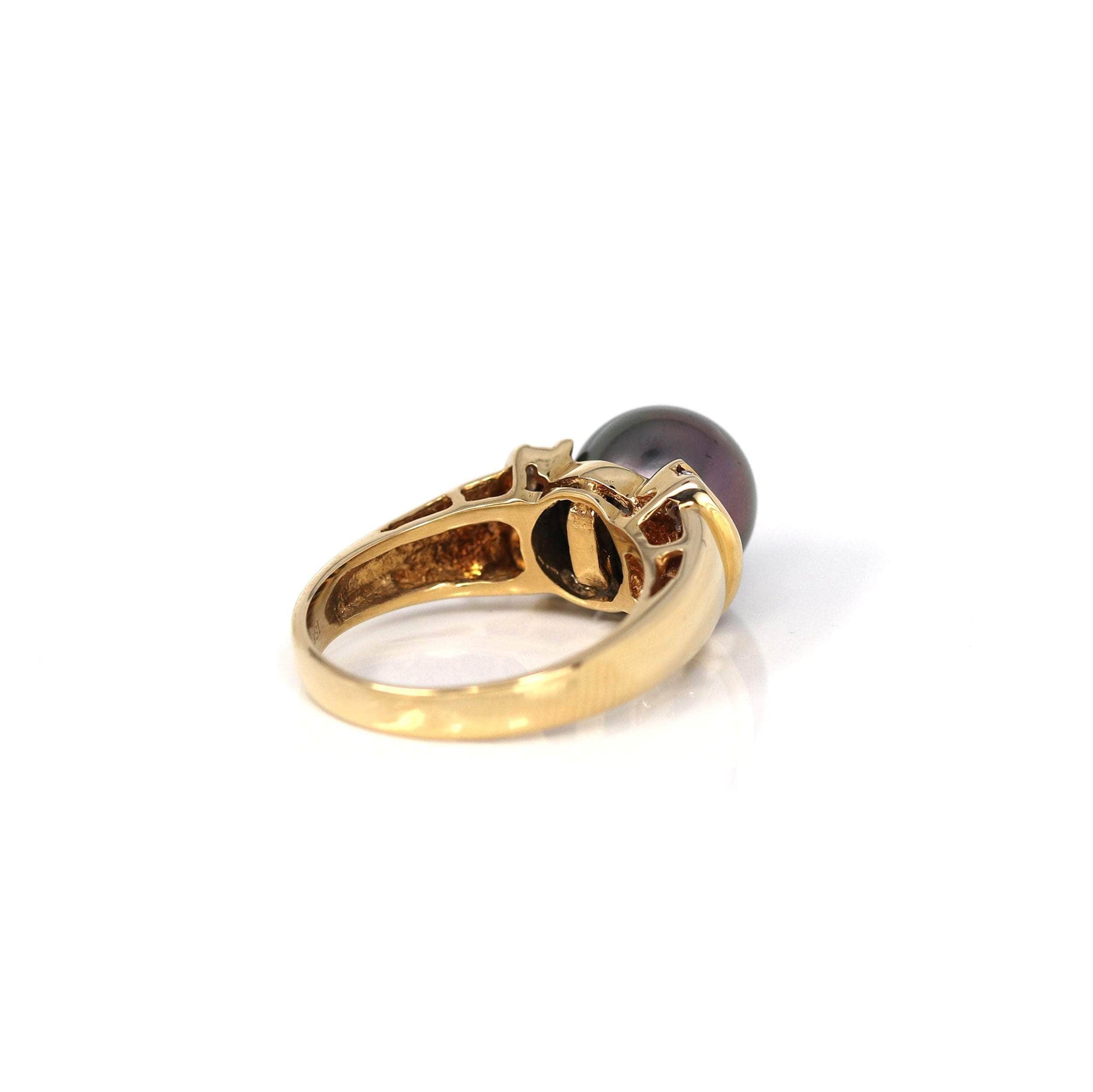 Baikalla Jewelry 18K Gold Tourmaline Ring 18k Yellow Gold Cultured Black Pearl Diamond Ring