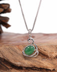 Baikalla Jewelry 18k Gold Jadeite Necklace 18K White Gold "Swan" Imperial Jadeite Jade Cabochon Necklace with Diamonds