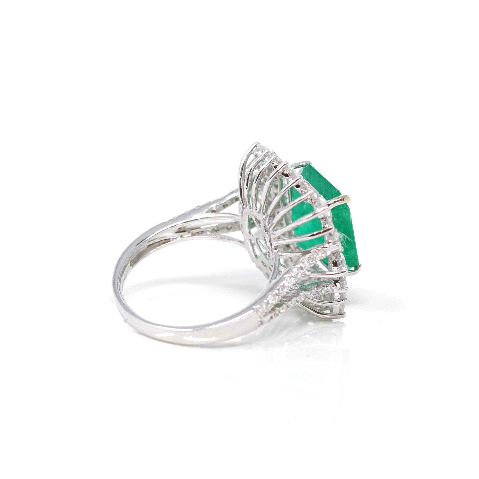 Baikalla Jewelry 14k gold emerald ring 14k White Gold Natural Emerald Ring with Diamonds