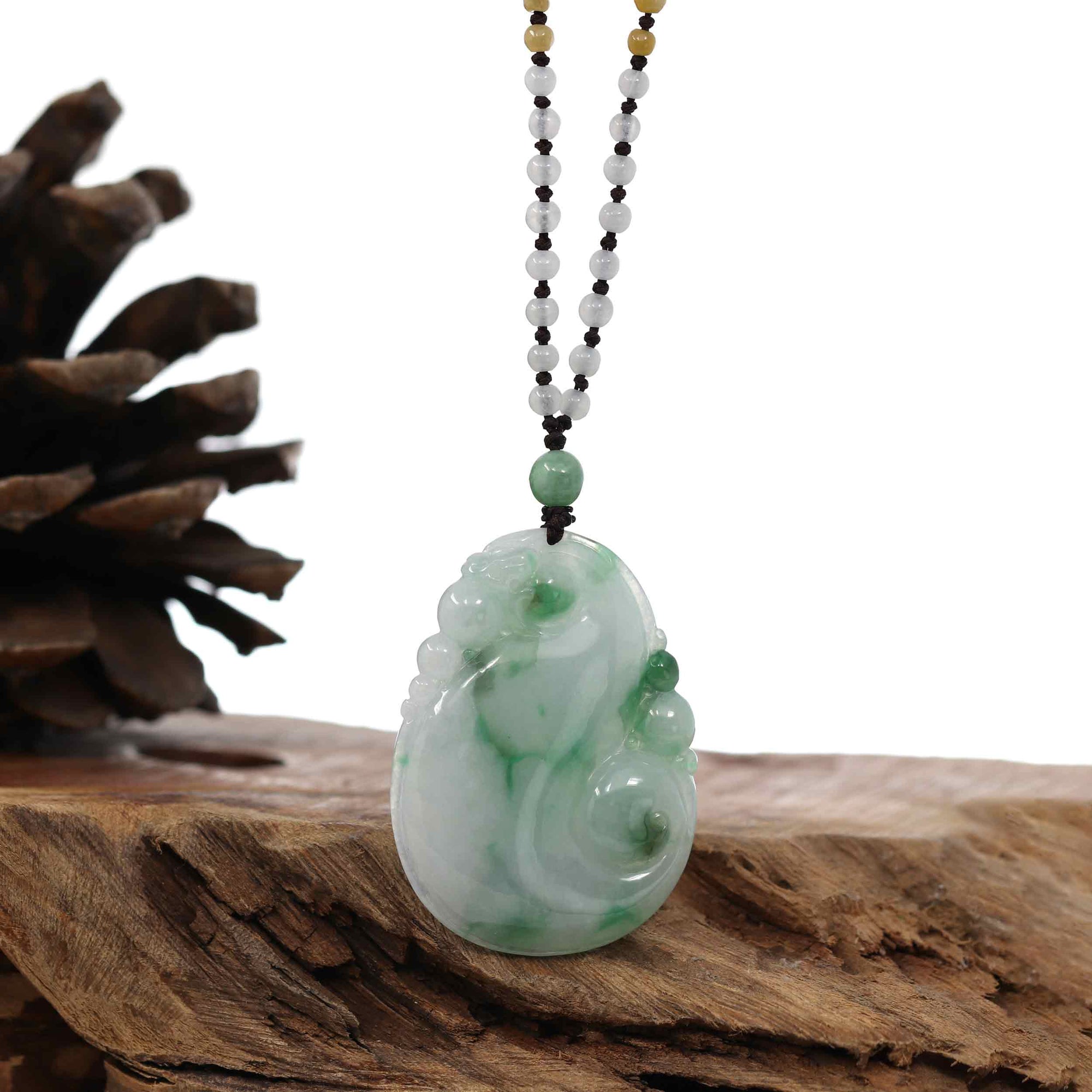 Baikalla Jewelry Jade Guanyin Pendant Necklace Genuine Green Jadeite Jade RuYi Pendant Necklace With Real Ice Jadeite jade Beads Necklace