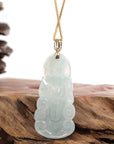 Baikalla Jewelry Jade Guanyin Pendant Necklace Baikalla 14k Yellow Gold "Goddess of Compassion" Genuine Ice Burmese Jadeite Jade Guanyin Necklace With Gold Diamond Bail