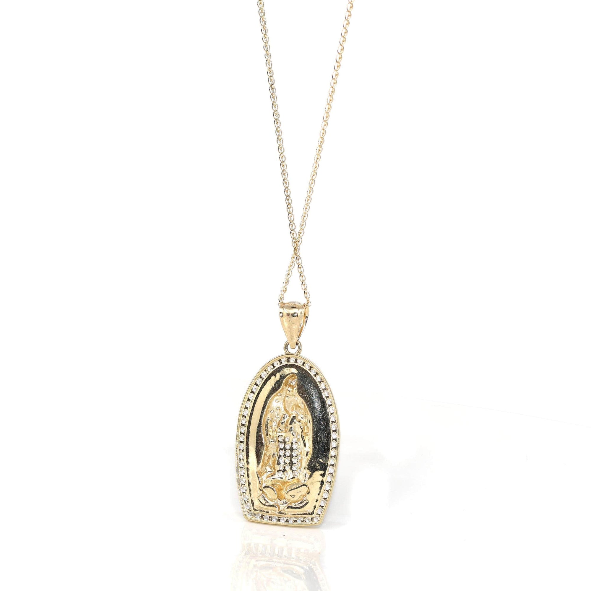 Baikalla Jewelry 14K Pure Yellow Gold Pendant 14K Yellow Gold Mother Maria Pendant Necklace With SI Diamonds