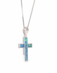 Baikalla Jewelry Gemstone Pendant Necklace Blue Opal Baikalla™ Sterling Silver Freeform Australian Blue Natural Opal Bezel Set Cross Necklace