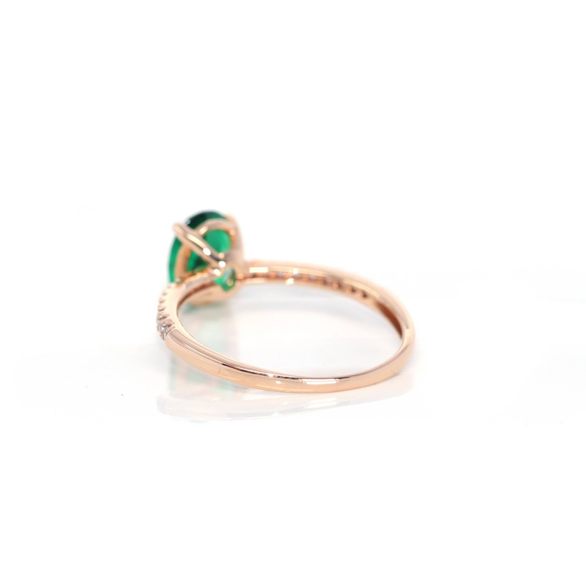 Baikalla Jewelry Gold Sapphire Ring 18k Rose Gold Lab-Created Emerald Ring With CZ