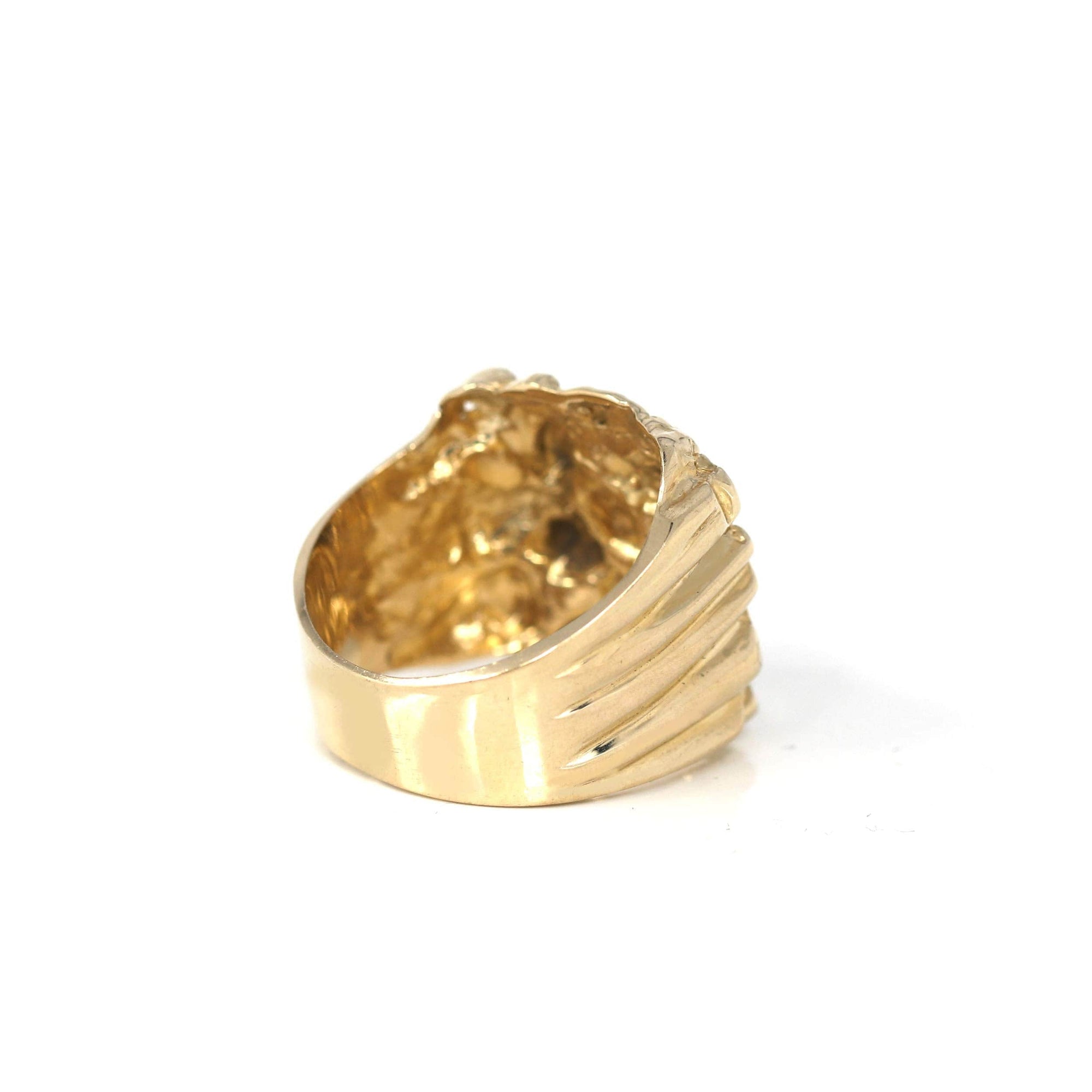 Baikalla Jewelry Gold Diamond Men's Ring 14k Solid Yellow Gold Nugget Men's Big Band Ring