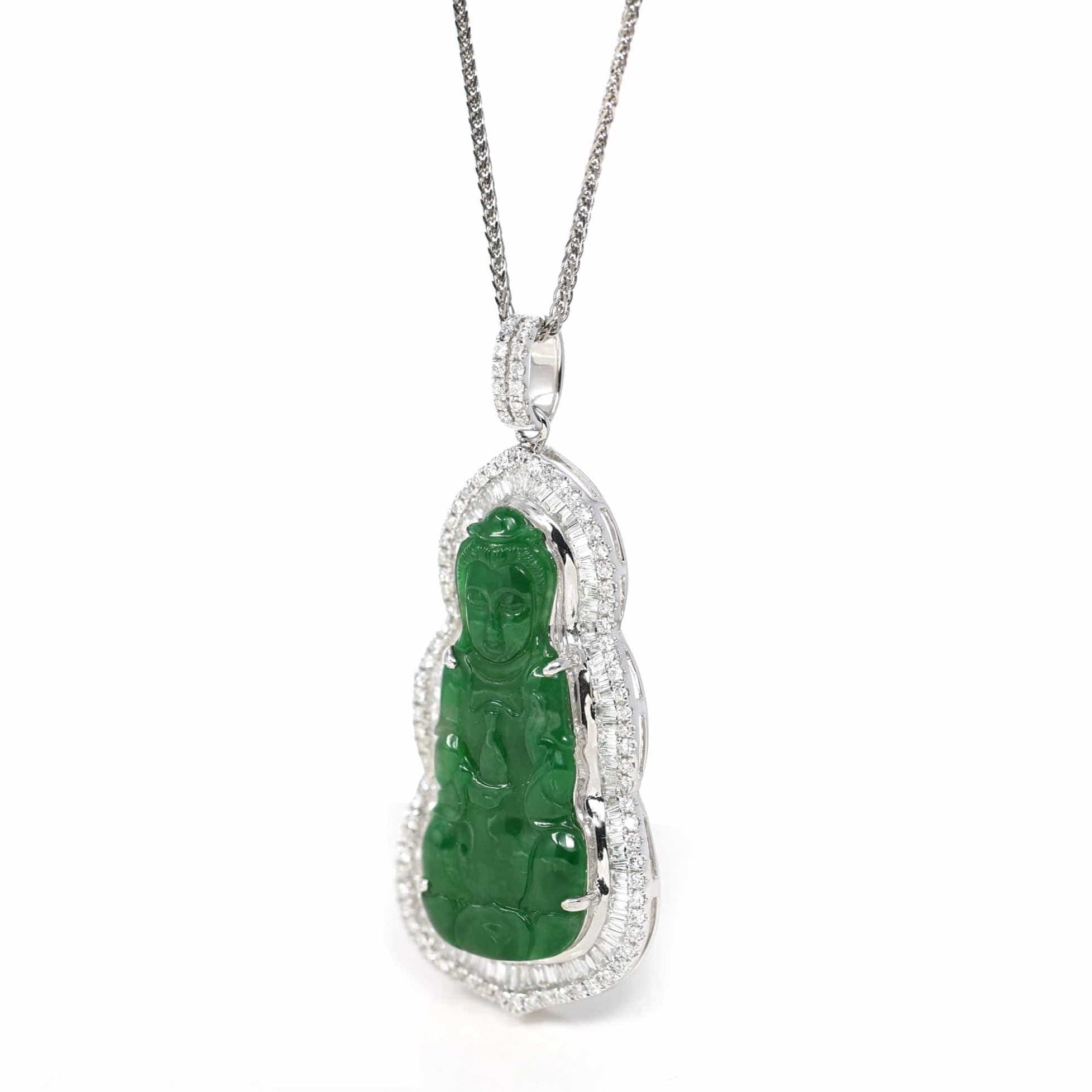 Baikalla Jewelry 18k Gold Jadeite Necklace 18K White Gold High-End Imperial Jadeite Jade "Goddess of Compassion" Guan Yin Necklace with Diamonds