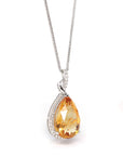 Baikalla Jewelry Gemstone Pendant Necklace 14k White Gold AA Citrine Tear Drop Necklace with Diamonds