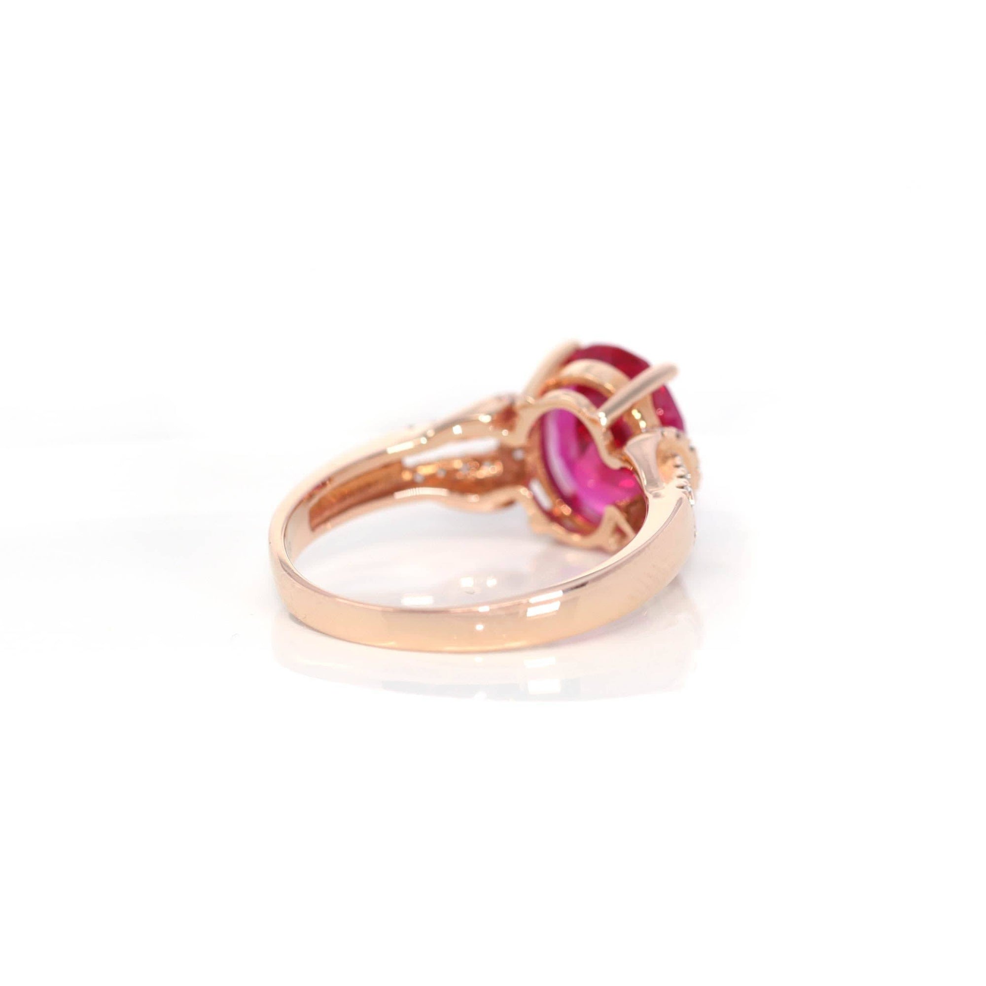 Baikalla Jewelry Gold Sapphire Ring 18k Rose Gold Lab-Created Ruby Ring With CZ