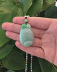 Genuine Green Jadeite Jade Good Luck Ruyi Pendant Necklace With Real Jadeite Bead Necklace