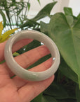 "Princess Half Round" Green Jadeite Jade Bangle Bracelet (56.68 mm) 