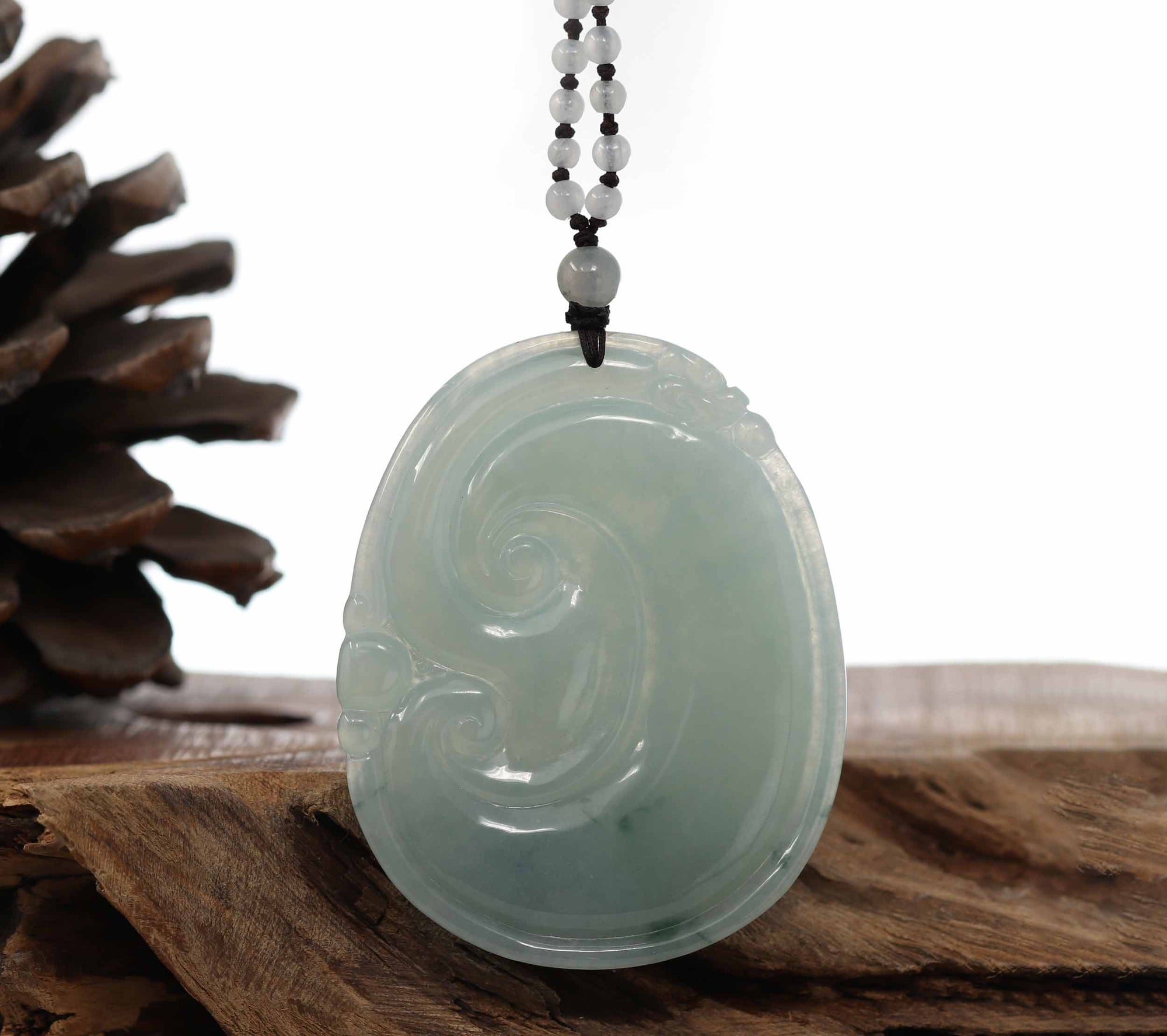 Baikalla Jewelry Jade Guanyin Pendant Necklace Genuine Ice Blue Jadeite Jade RuYi Pendant Necklace With Real Jadeite jade Beads Necklace