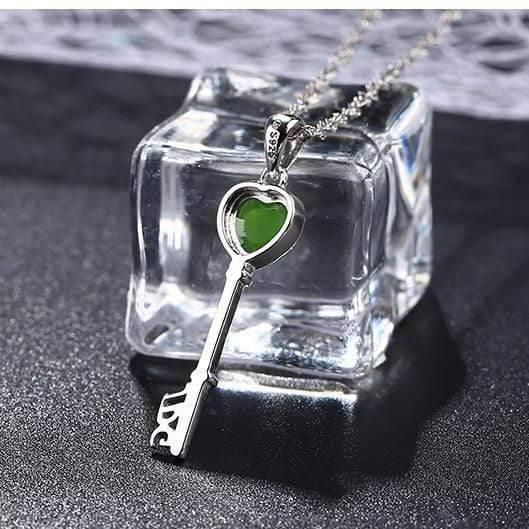 Baikalla Jewelry Nephrite Jade Necklace Baikalla™ &quot;The Key to My Heart&quot; Sterling Silver Genuine Nephrite Green Jade Key Pendant Necklace