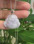 Baikalla™ "Laughing Buddha" Genuine Lavender Jadeite Buddha Pendant Necklace With 14k White Gold Buddha Symbol Bail