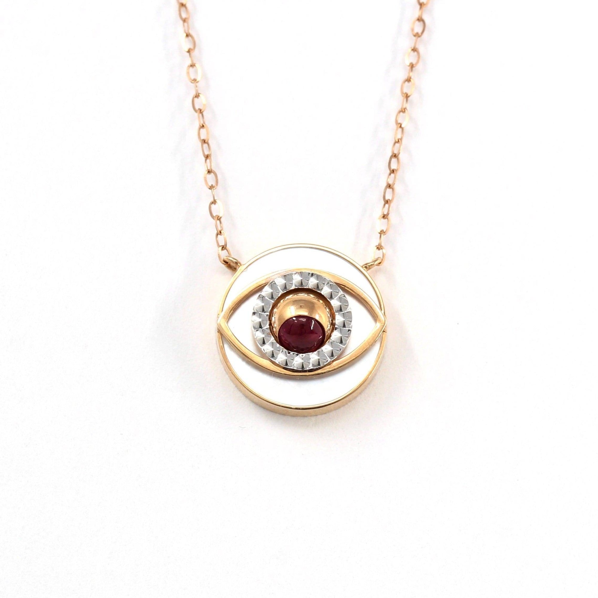 Baikalla Jewelry Gemstone Pendant Necklace Baikalla™ 18K Rose Gold &amp; Ruby Diamond Evil Eyes Pendant Necklace (4 in 1)