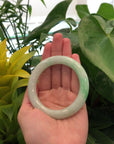 White- Green Genuine Burmese Jadeite Jade Round Bangle Bracelet (55.69 mm) 