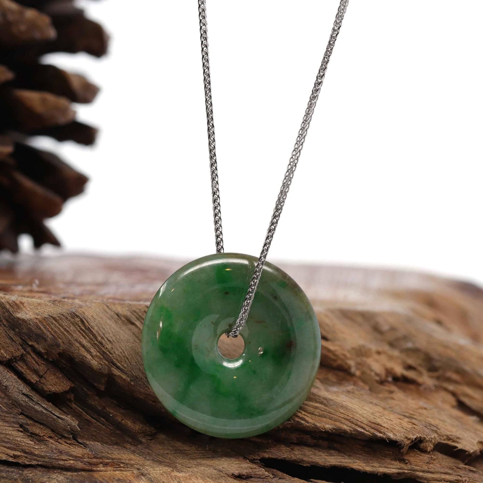 Baikalla Jewelry Jade Pendant Necklace Baikalla &quot;Good Luck Button&quot; Necklace Green Jadeite Jade Lucky Ping An Kou Pendant