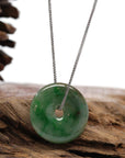 Baikalla Jewelry Jade Pendant Necklace Baikalla "Good Luck Button" Necklace Green Jadeite Jade Lucky Ping An Kou Pendant