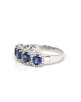 Baikalla Jewelry Gold Sapphire Ring 18k White Gold Natural Blue Sapphire Four Stones Set Band Ring with Diamonds