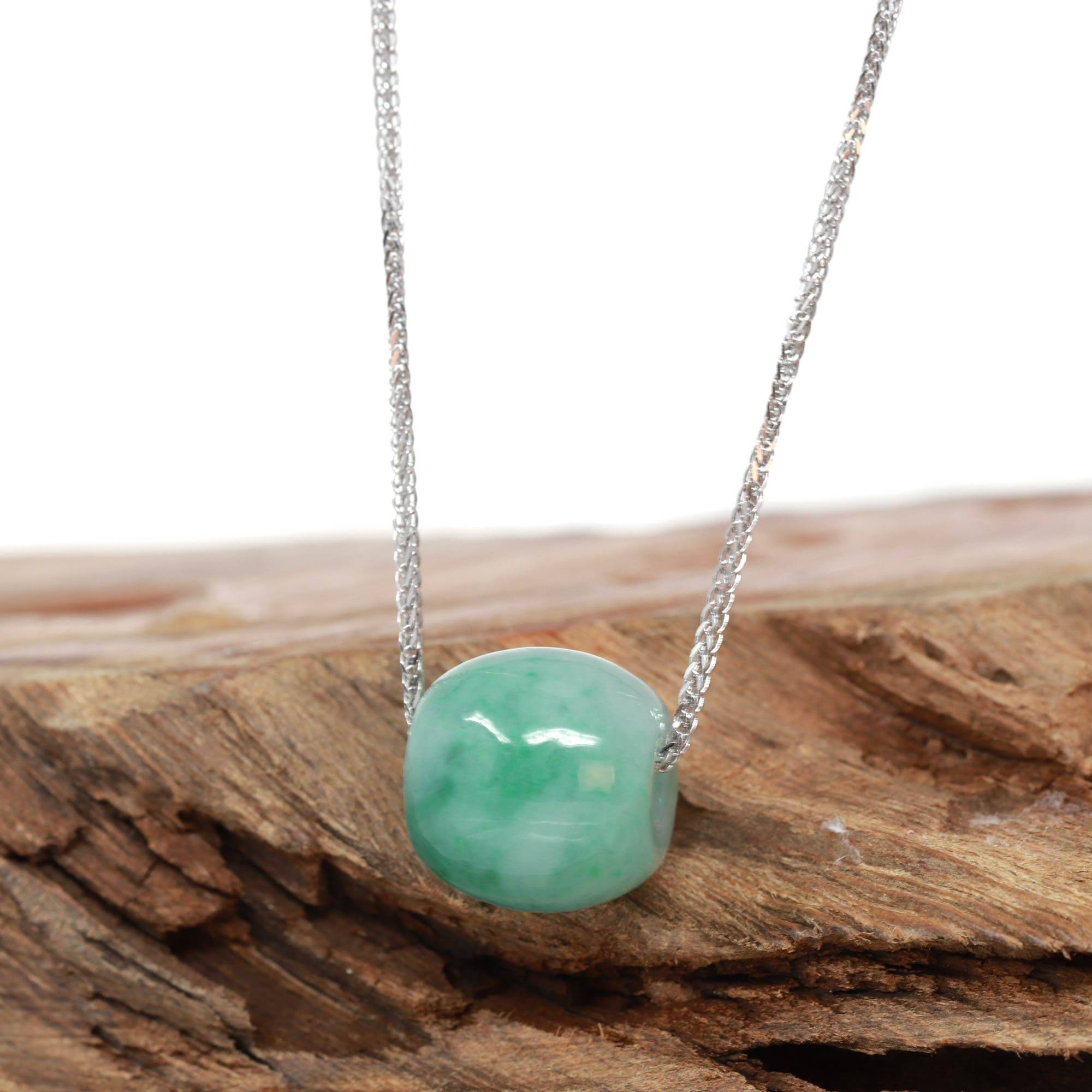 Baikalla Jewelry Jade Pendant Necklace Baikalla™ &quot;Good Luck Button&quot; Necklace Real Blue-Green Jade Lucky TongTong Pendant Necklace