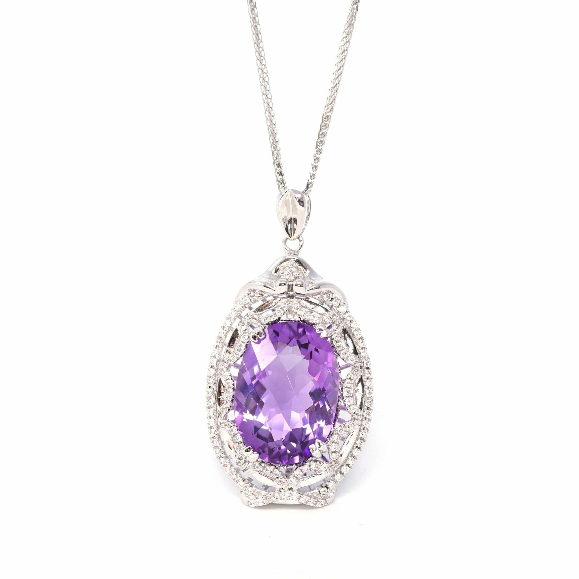 Baikalla Jewelry Silver Topaz Necklace Sterling Silver Natural A Amethyst Luxury Pendant Necklace With CZ