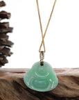 Baikalla Jewelry Jade Pendant Natural Burmese Jadeite Jade "Laughing Buddha" With 14k Yellow VS1 Diamond Bail