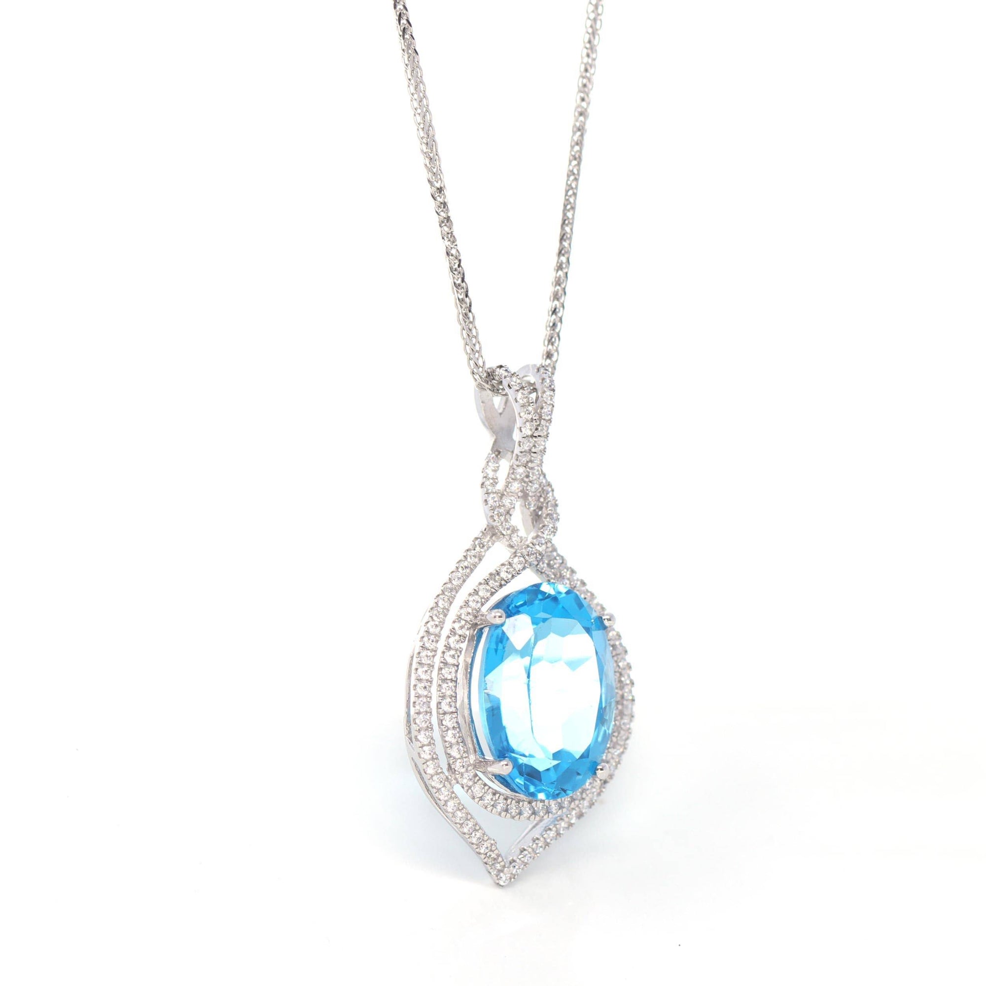 Baikalla Jewelry Silver Topaz Necklace Sterling Silver Natural Topaz Luxury Pendant Necklace With CZ