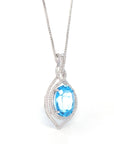 Baikalla Jewelry Silver Topaz Necklace Sterling Silver Natural Topaz Luxury Pendant Necklace With CZ