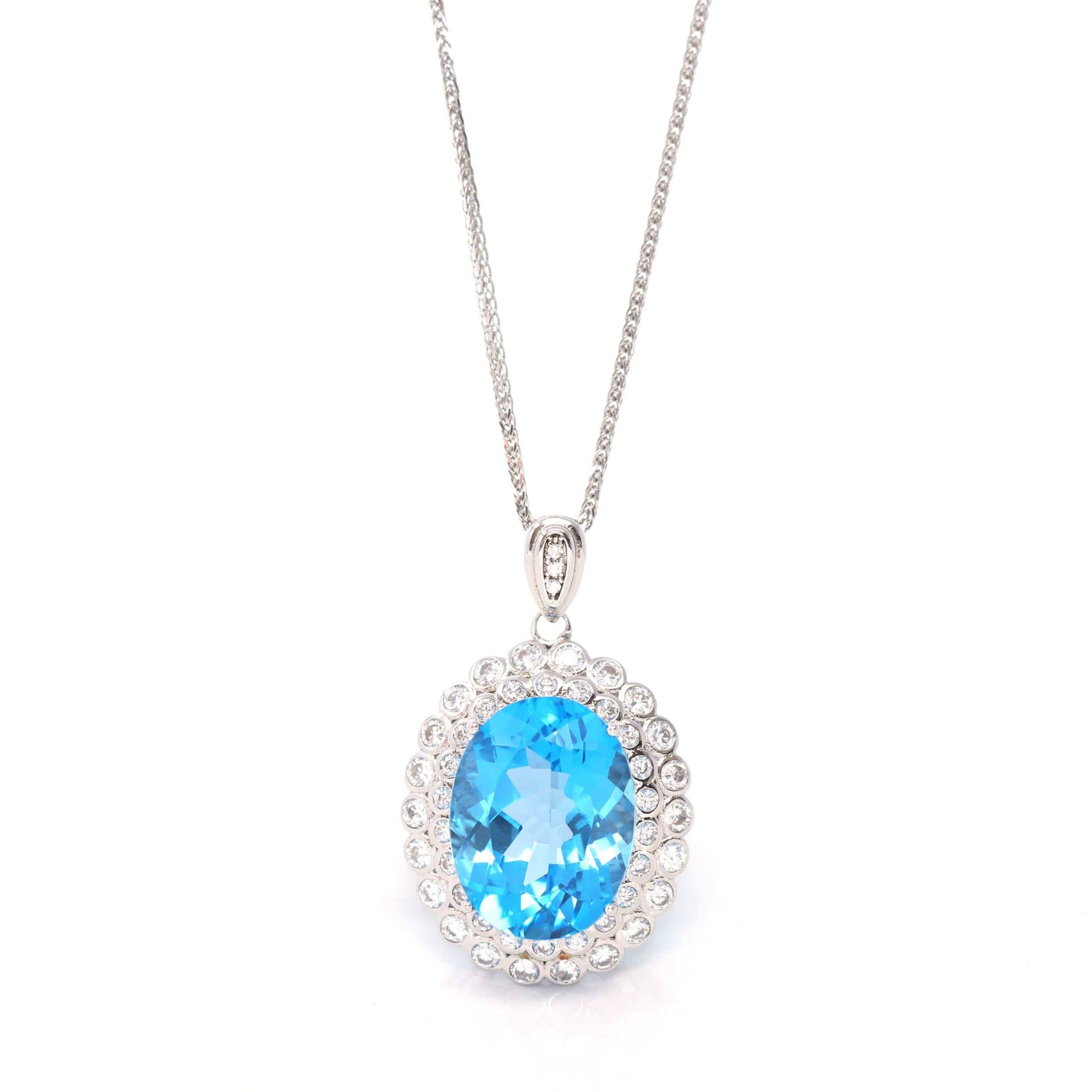 Baikalla Jewelry Silver Topaz Necklace Copy of Sterling Silver Natural Topaz Large Pendant Necklace With CZ