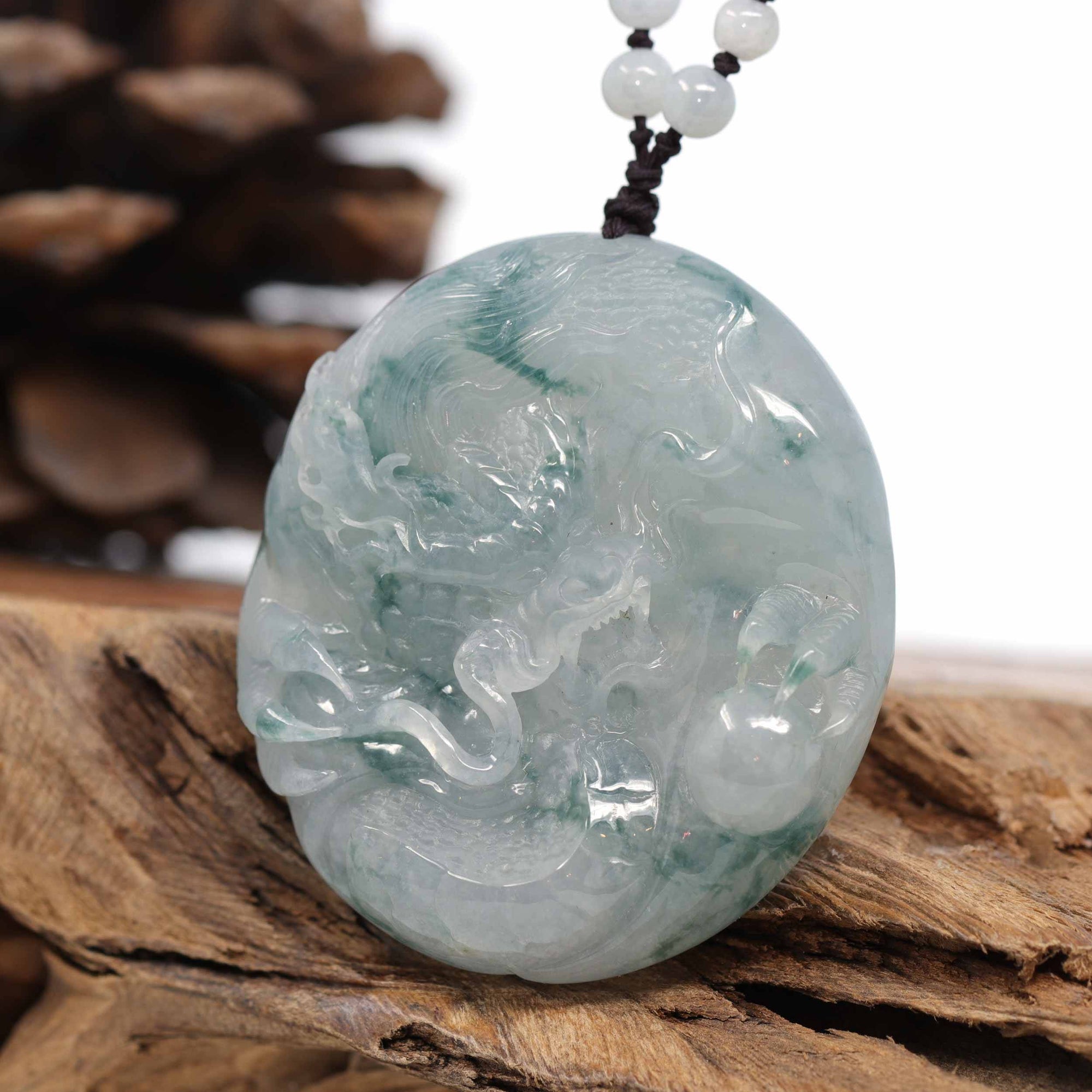 Baikalla Jewelry Jade Carving Necklace Baikalla™ &quot;Soring Dragon&quot; Natural Jadeite Jade Blue Green Pendant Necklace For Men, Collectibles.