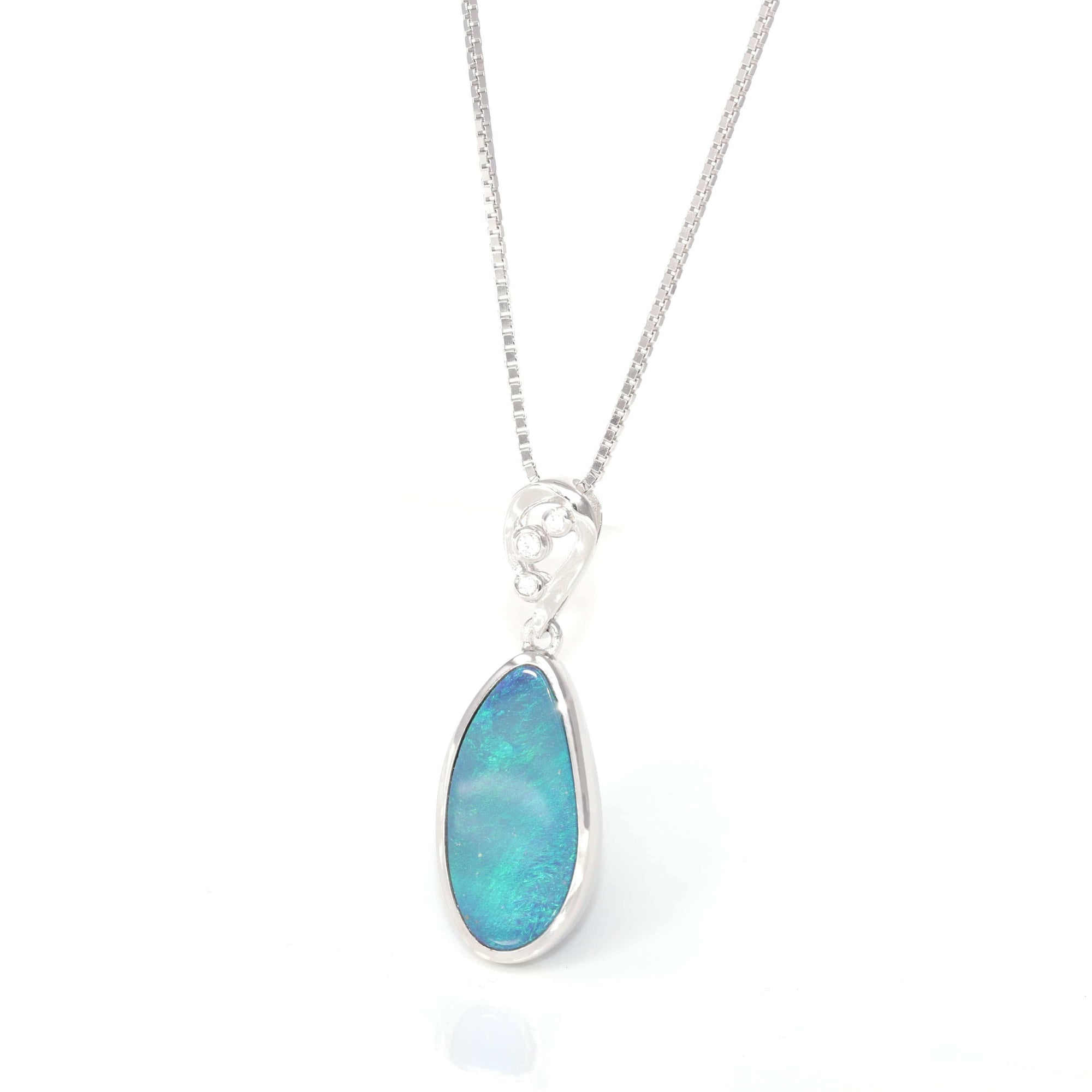 Baikalla Jewelry Gemstone Pendant Necklace Baikalla™ Sterling Silver Freeform Australian Blue Opal Bezel Set Necklace