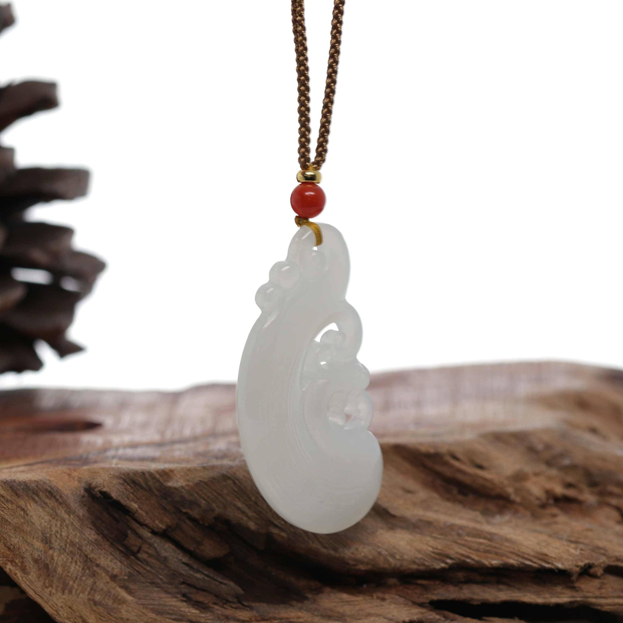 Baikalla Jewelry Jade Pendant Necklace Baikalla™ &quot;Classic Dragon &amp; Phoenix&quot; Genuine HeTian White Nephrite Jade LongFeng Pendant Necklace