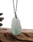 Baikalla Jewelry Jade Carving Necklace Genuine Green & Light Lavender "Buddha's Palm" Jadeite Jade Good Luck Pendant Necklace With Real Jadeite Bead Necklace