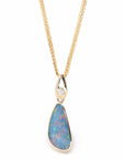 Baikalla Jewelry Gemstone Pendant Necklace Baikalla 14k Yellow Gold Freeform Australian Blue Opal Bezel Set Necklace